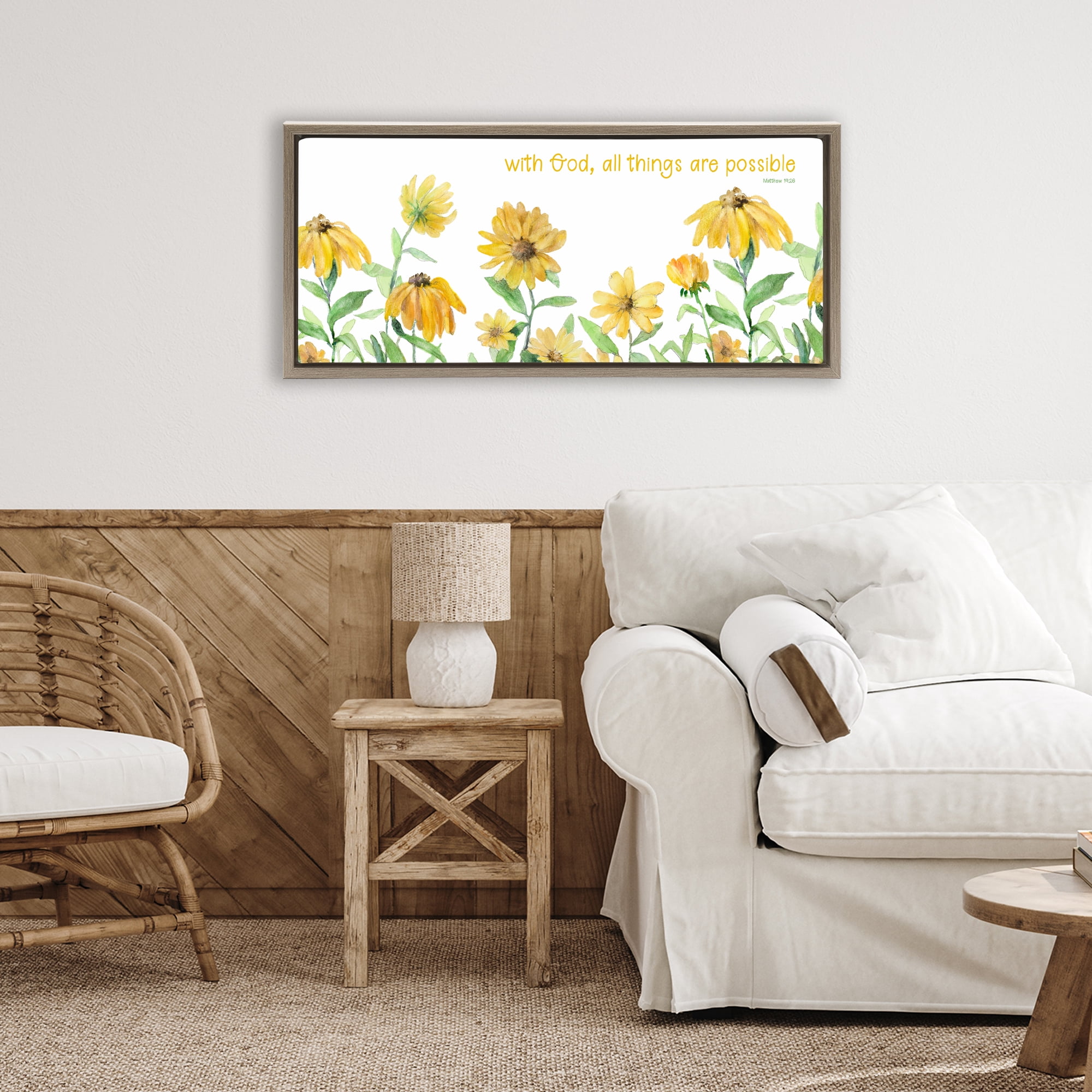 Stupell Industries With God Proverb & Daisies Brown Framed Floater Canvas Wall Art, design by Lanie Loreth