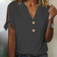 thumbnail image 2 of Ashirexll Shirts for Women, Casual Tops for Women, Summer Fashion Solid Color V-Neck Casual Short Sleeved Top Dark Gray C S, 2 of 7
