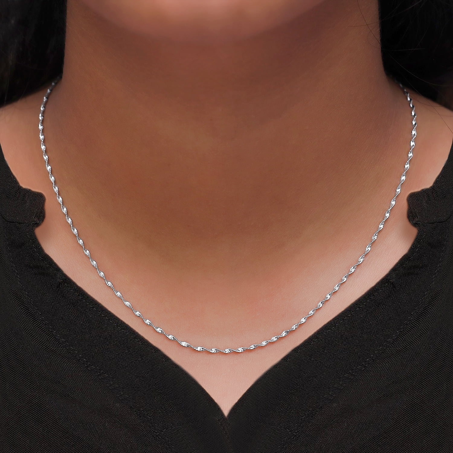 AFFY Twisted Serpentine Chain Necklace for Women and Men Italian Crafted 1.2mm Twist Chain 18 Inch 14K White Gold Over 925 Sterling Silver with Spring Ring Clasp