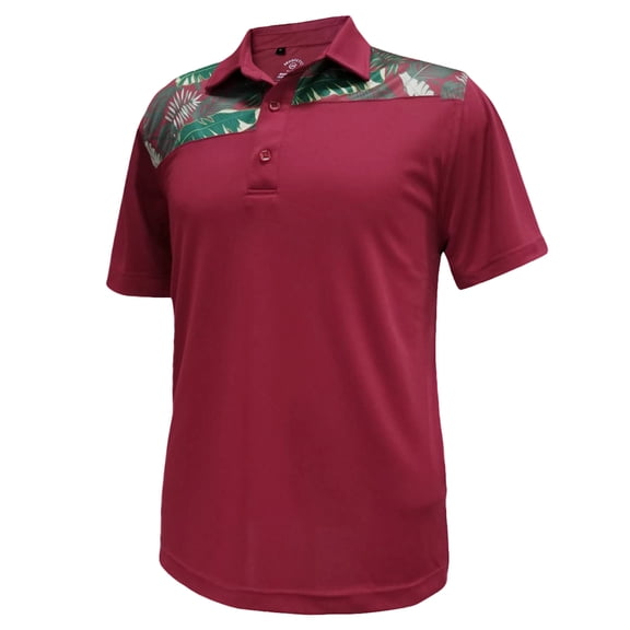 Monterey Club Men's Palm Leaves Print Block Golf Polo Shirt #1696