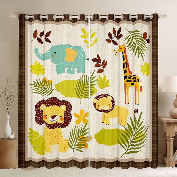 Erosebridal Kawaii Lion Kids Black Out Curtains, Jungle Wildlife Curtains Pack of 2 (42x63 Each)