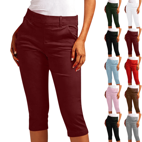 Capri Pants for Women Slim Fit Elastic High Waist Casual Capris Stretch Breathable Summer Outdoor Hiking Cropped Pants,Sizes S-3XL