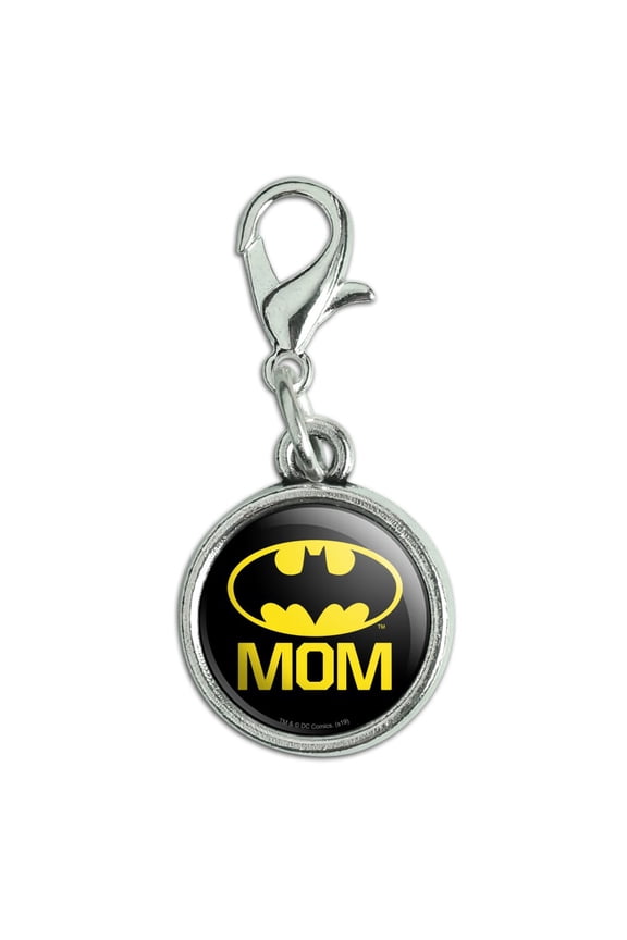 Batman Bat Mom Shield Logo Antiqued Bracelet Pendant Zipper Pull Charm with Lobster Clasp