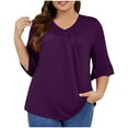 thumbnail image 3 of Hvot&aat Plus Size Ladies Ruffle Trim 3/4 Sleeve Tops Pleated V Neck Tshirts Summer Casual Tunic Blouses for Curve Women, 3 of 7