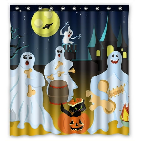 YKCG Halloween Party Fantasy Ghost Moon Shower Curtain Waterproof Fabric Bathroom Shower Curtain 66x72 inches