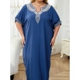 thumbnail image 6 of Ethnic Embroidery Beach Maxi Dress for Women Kaftans Loungewear Short Lantern Sleeves Long Caftan Tunic Summer Lightweight moomoo House Wear Casual Evening Dress, 6 of 9