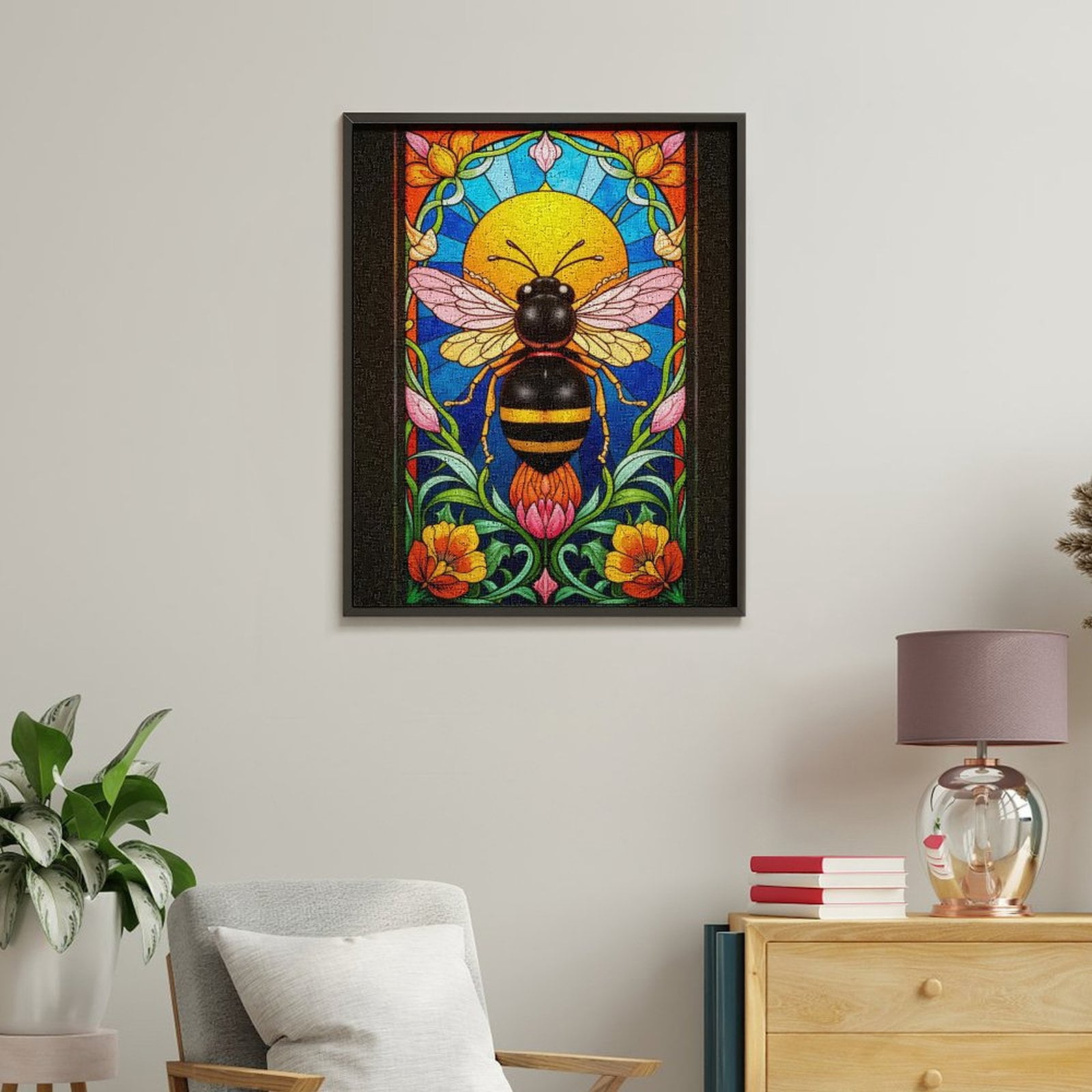 Paint By Numbers Kit for Adults Beginner - DIY Colorful Bee Stained Glass Art Deco Canvas Painting Kits for Adults, Frameless Paint By Number for Adults for Home Wall Decor 16x20 Inch
