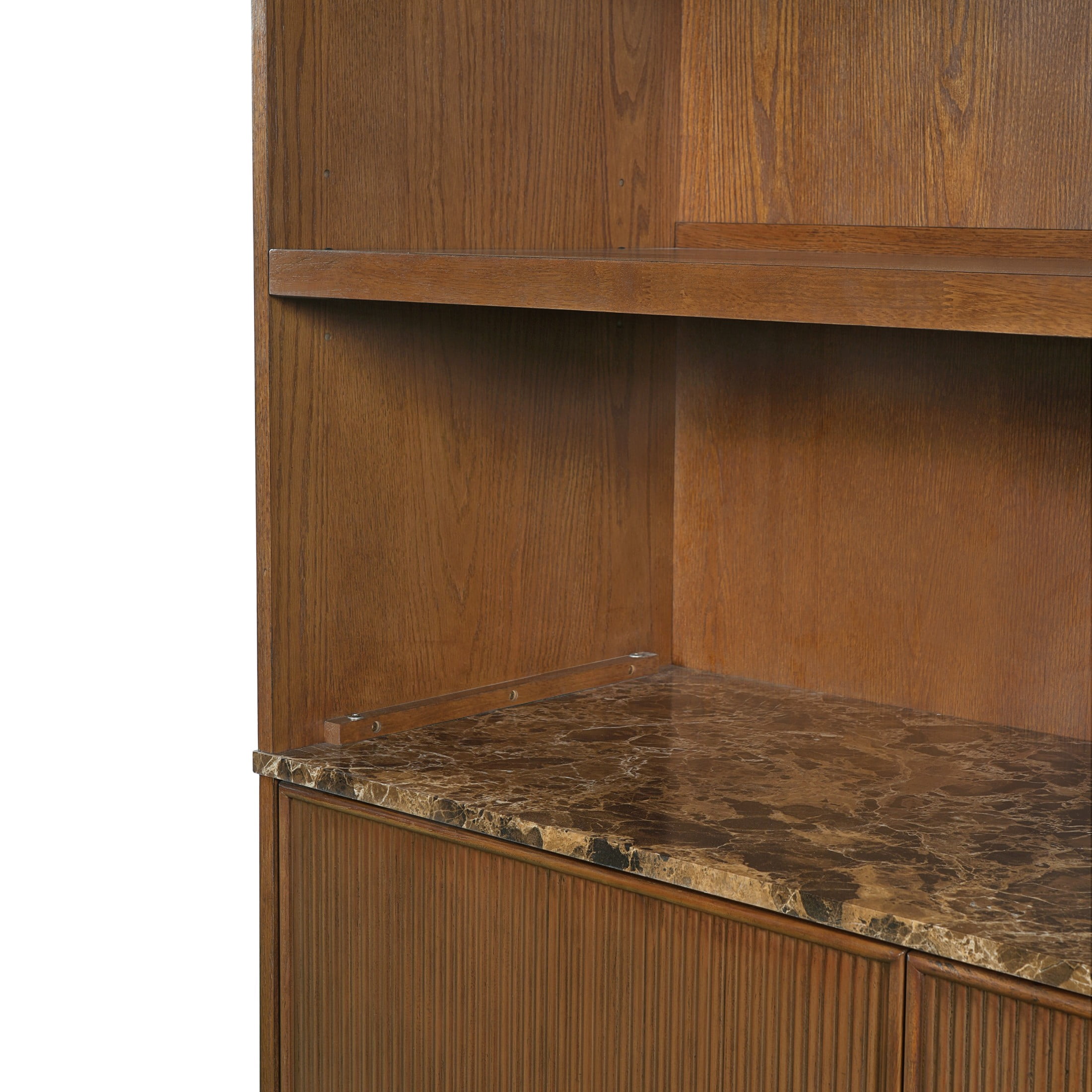 Christopher Knight Home 91" Bookcase Storage Cabinet with Display Shelves and Fluted Doors, Walnut