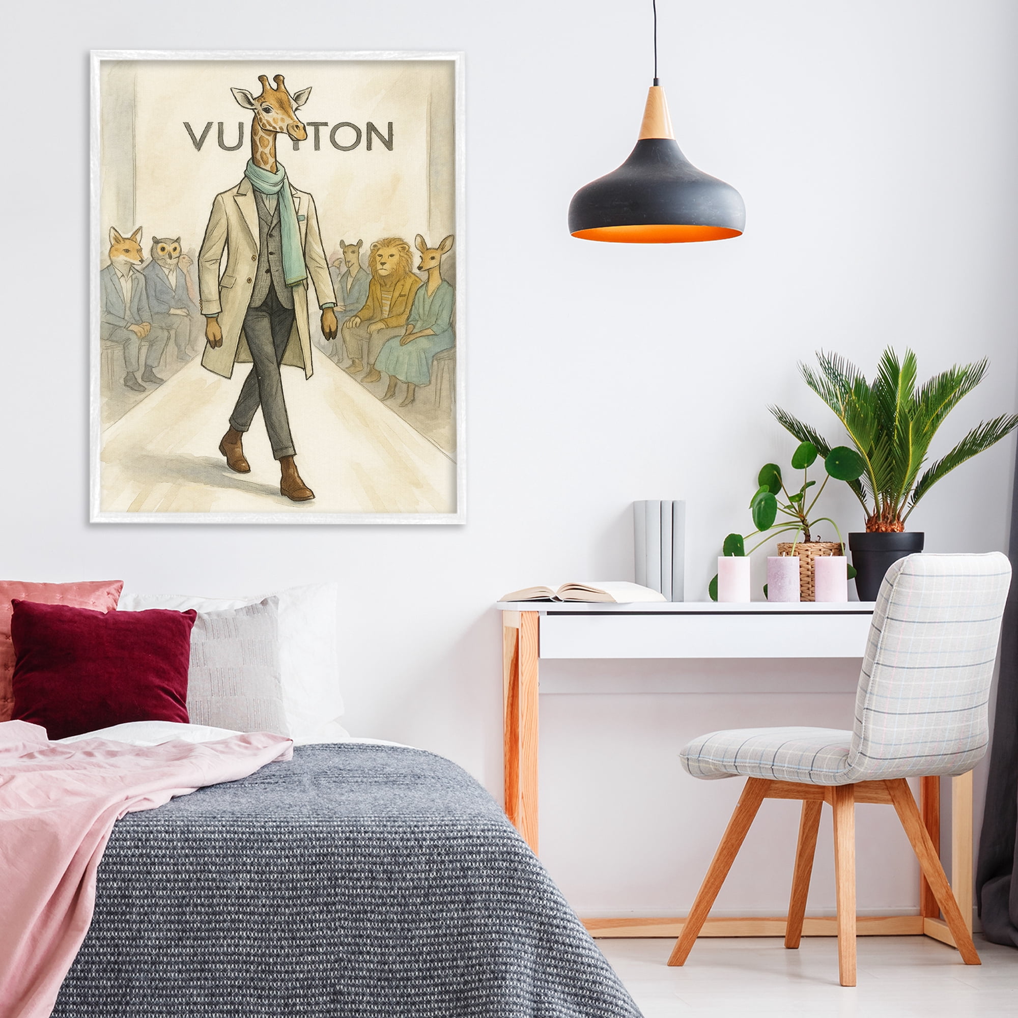 Stupell Industries Fashion Runway Giraffe White Framed Giclee Art, design by Grotto Studios