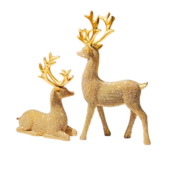 Christmas Deer Ornaments 2 Pack Resin Figurines Gold Silvery Red 7.48 in x 4.4 in x 1.88 in and 4.92 in x 4.25 in x 1.77 in for Living Room TV Cabinet Wine Cabinet Home Decor