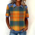 thumbnail image 2 of WTXUE Plaid Denim Collared Shirt Short Sleeve Shirts Dressy Casual Blouses Loose Blouses Tunic Shirts Jean Shirts Lightweight Shirts Work Shirts Dressy Casual Blouses Retro Polo Shirt Orange Xxl, 2 of 9
