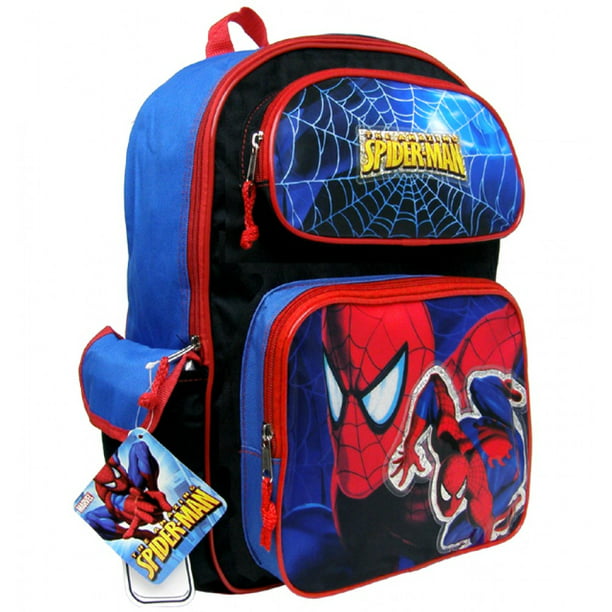 Amazing Spiderman Large Backpack Black & Red By Marvel w/ Water Bottle ...
