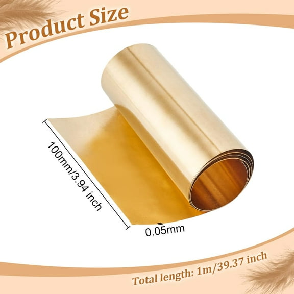 Metal Brass Sheet Roll 1000x100x0.05mm Brass Foil Roll Brass Sheet Metal Roll Metal Brass Strip Metal Foil Plate Gold Color Pure Brass Roll for DIY Cutting Crafts Home Decoration