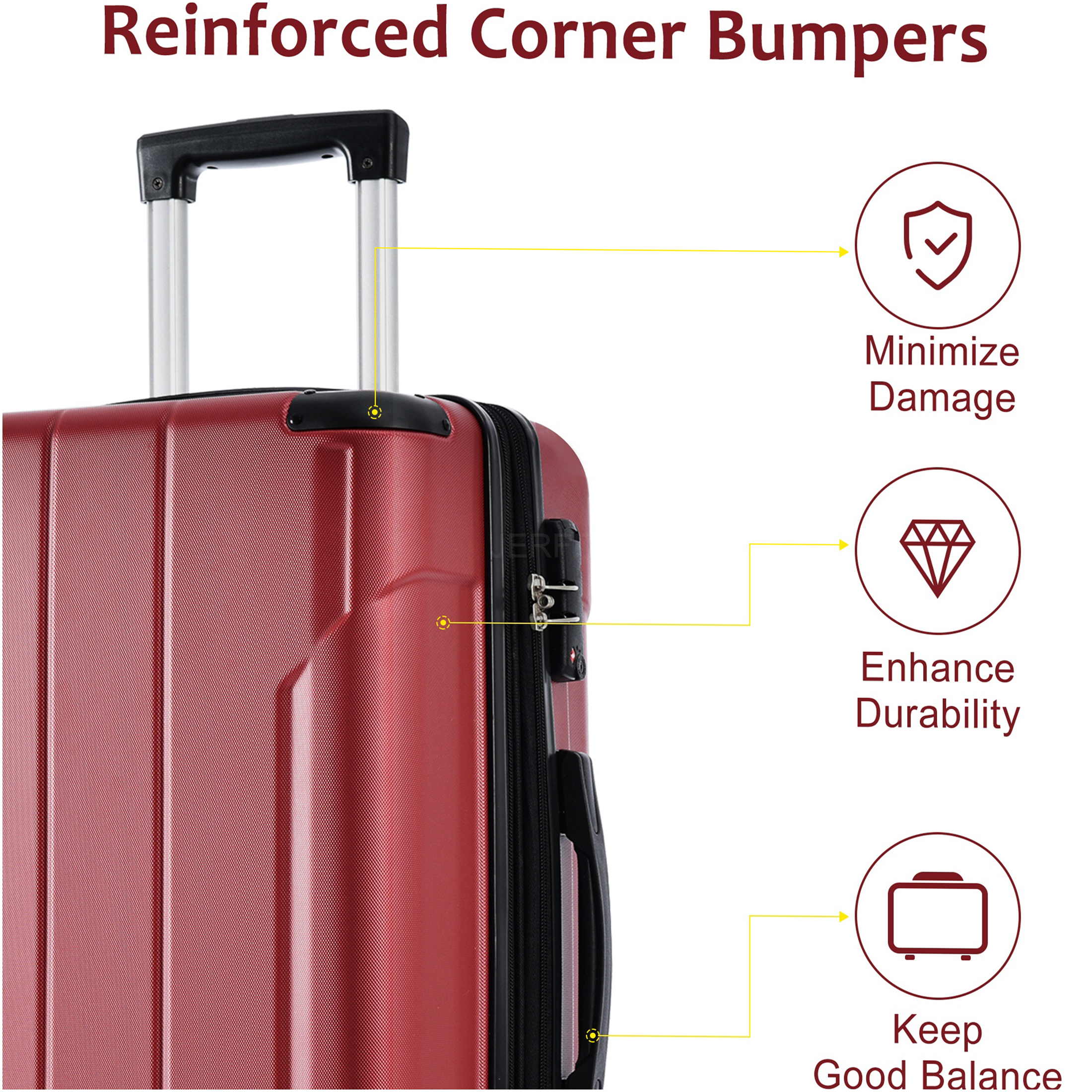 JERFIT 24" Expandable Hardshell Suitcase, Lightweight ABS Checked Luggage with TSA Lock & 8 Spinner Wheels, Durable Red Travel Bag