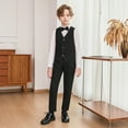 thumbnail image 6 of Boys Suits 6 Piece Formal Suit Set Slim Fit Formal Dress Clothes Outfit for Kids Coat + Pants + Shirt + Waistcoat + Bow Tie + Brooch Black 1-2 Years, 6 of 7
