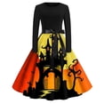 thumbnail image 1 of Halloween Print Flare Dress For Women Long Sleeve Dress Hollow Party Casual Dresses, 1 of 4
