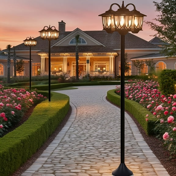 1-Pack 73" Solar-Powered Outdoor Lamp Post Light - 3-Head, Waterproof, Auto On/Off - Solar Panel, Energy-Efficient - For Patio, Backyard, Garden, Pathway