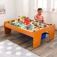 thumbnail image 2 of KidKraft Ride Around Town Wooden Train Set and Table with Storage Bins and 100 Pieces, Honey, 2 of 15