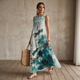thumbnail image 3 of Xixirimido Lotus Flower Leaf Dragonfly Print Maxi Dress for Women Crewneck Sleeveless Dresses A-line Casual Flowy Summer Beach Long Sundresses with Pockets Vacation Wear, Size 3XL, 3 of 7