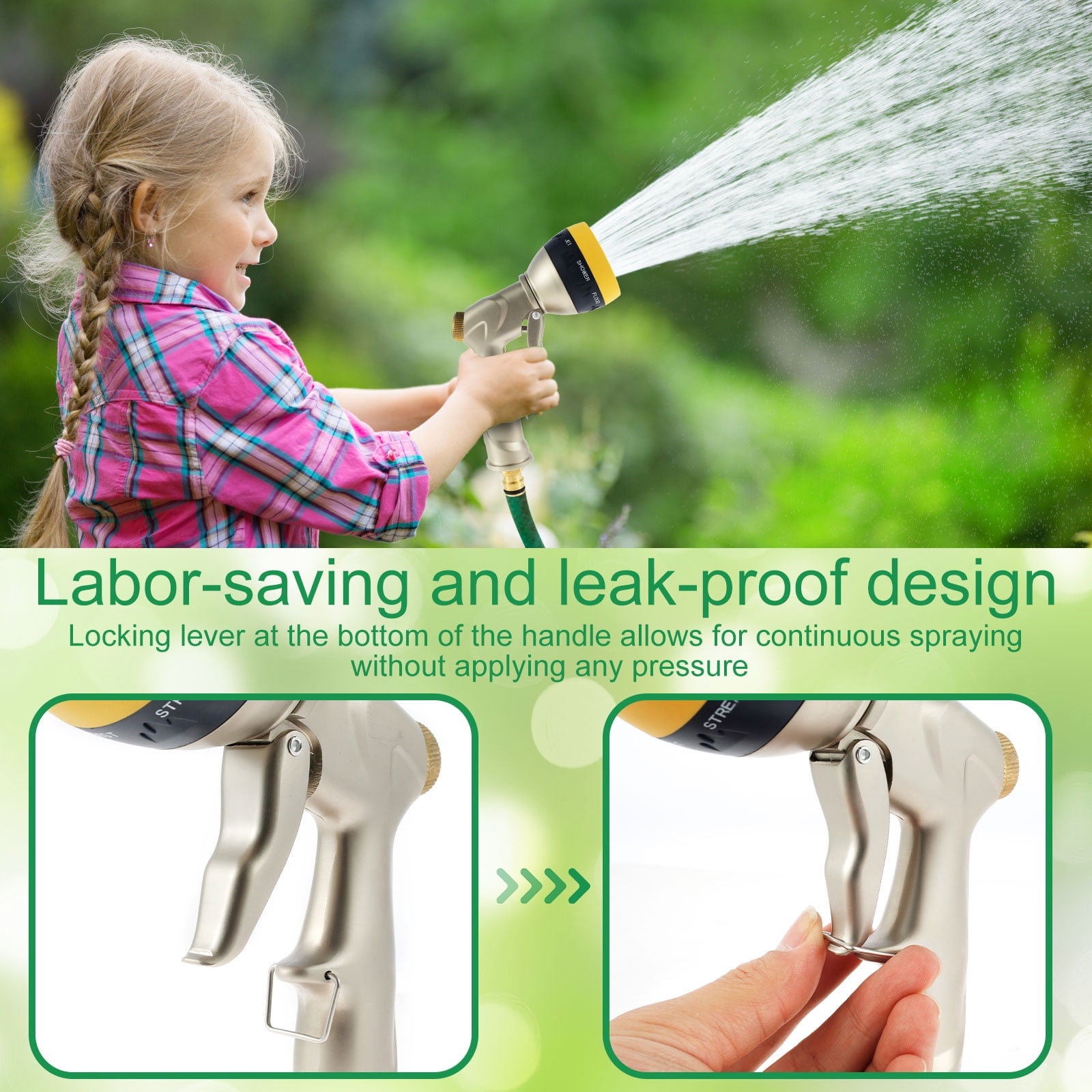 CIVG Garden Hose Spray Nozzle Heavy Duty Metal Water Hose Pipe Sprayer with 8 Adjustable Patterns High Pressure Water Hose Spray Head for Plant Watering Car and Pet Washing