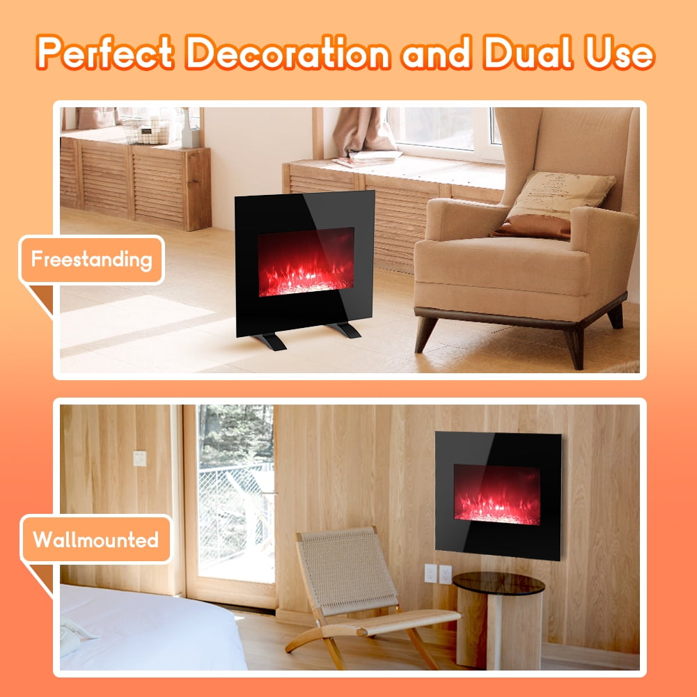 Lifeplus 26"1500-Watt Freestanding or Wall Mounted Electric Fireplace Heater, Black