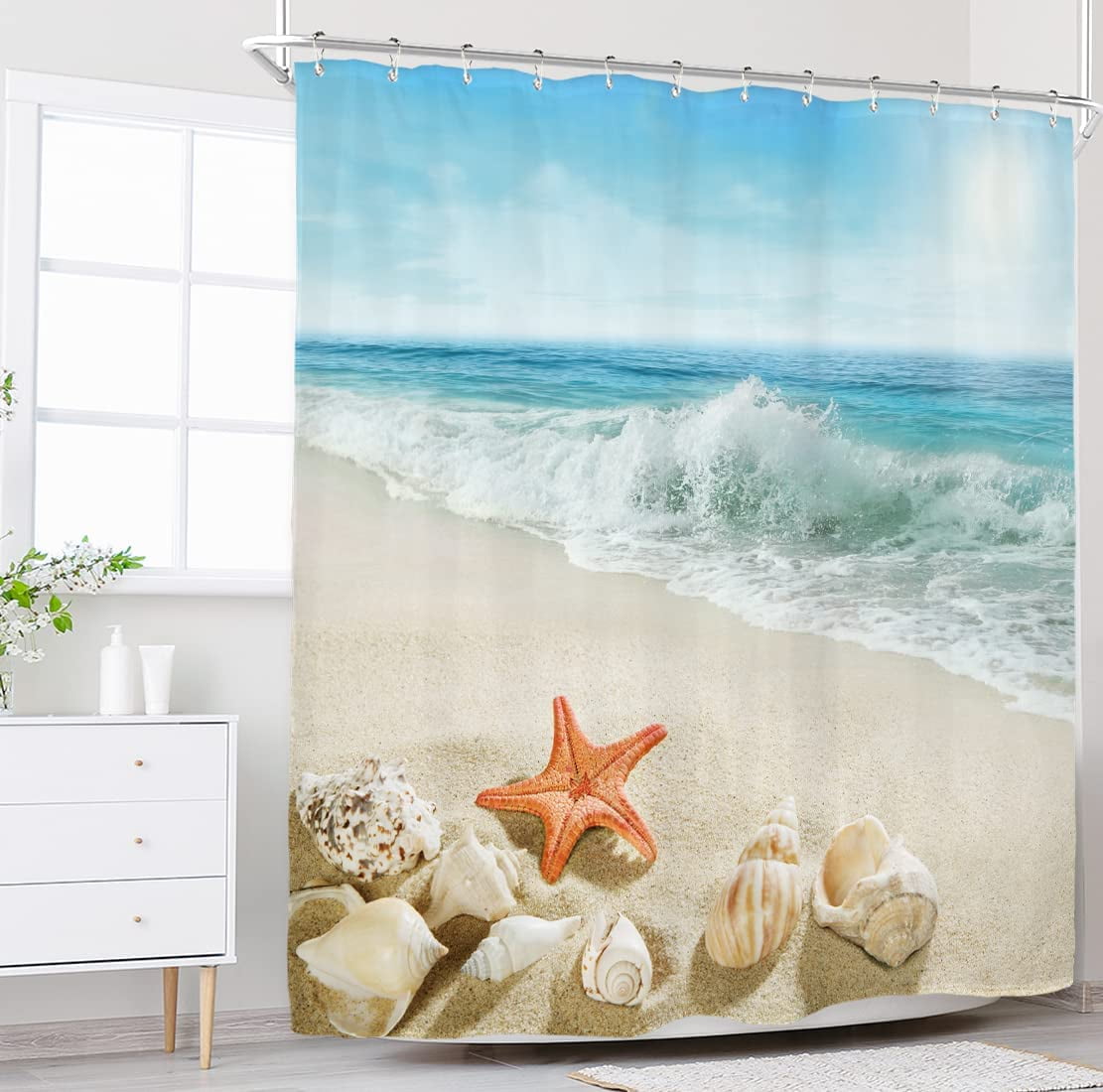 UOWRPOZ Beach Starfish Polyester Shower Curtain, 72" x 72" Waterproof