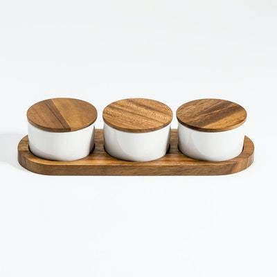 

Autoster Ceramic Condiment Set on Acacia Wood Base - brown - acacia wood ceramic