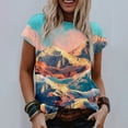thumbnail image 2 of CHOK Vêtements pour Femmes Liquidation Mode Femme Blouse à Col Rond Imprimé Manches Courtes T-Shirt Hauts d'Été, 2 of 6