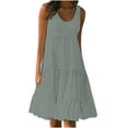 thumbnail image 2 of Meichang Womens Casual Sleeveless Mini Dresses Eyelet Embroidery Tiered Dresses Solid Scoop Neck Hollow Out Tank Dresses Flowy Swing Beach Dresses Army Green XL, 2 of 6