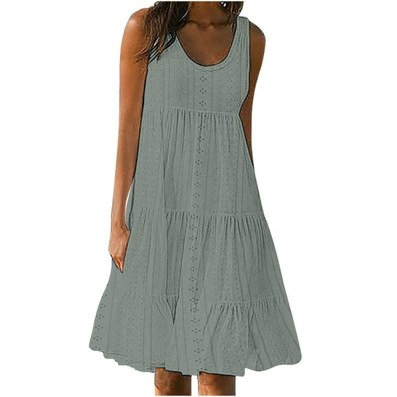 Women's Plus Size Dress Summer Dresses Fashion Holiday Summer Solid Color Eyelet Sleeveless Dress