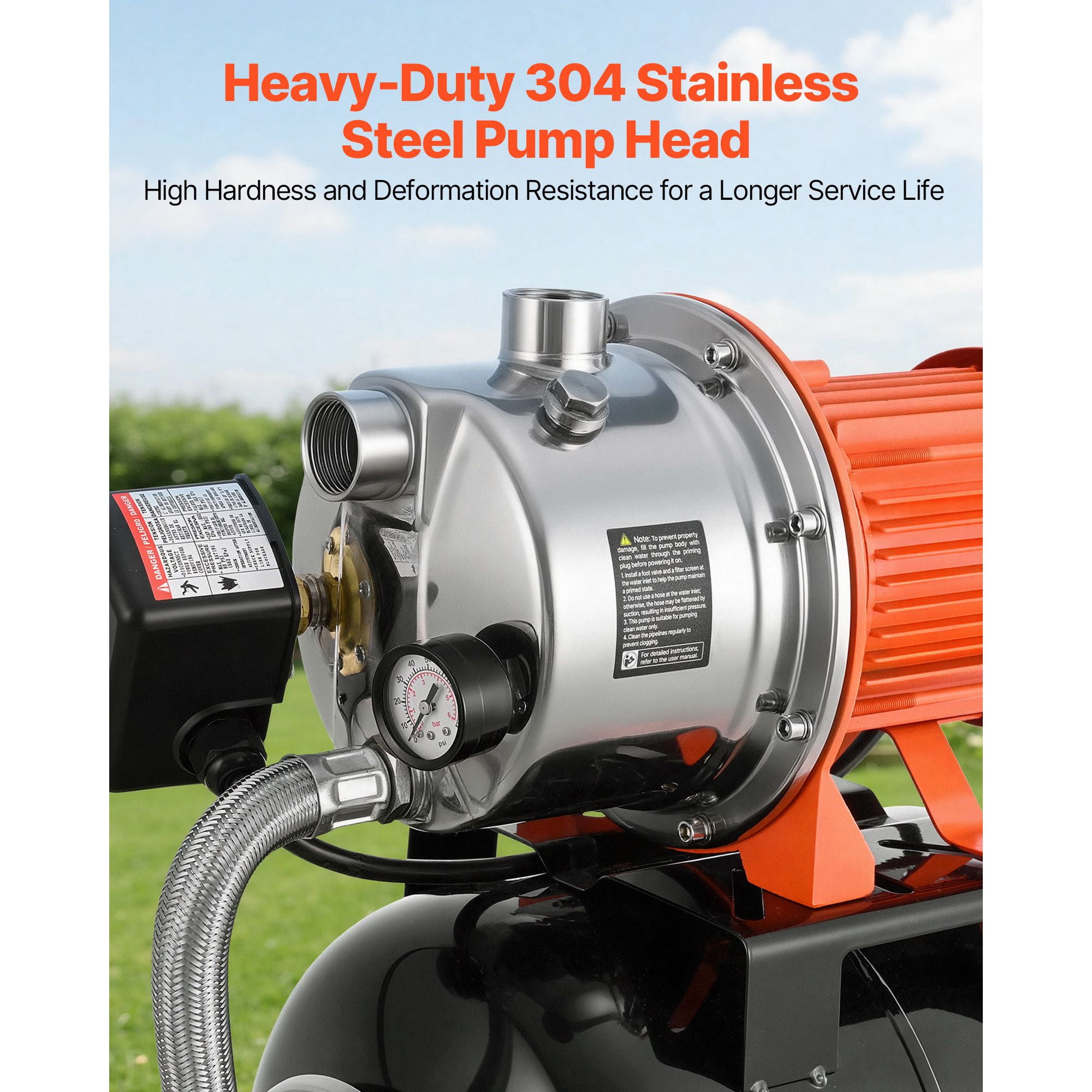 1.6 horsepower Shallow Well Pump with Pressure Tank, 120V 1320 GPH Stainless Steel Jet Pump, 5 Gal Tank Automatic for Home Garden Lawn Drinking Water
