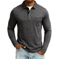 thumbnail image 4 of Men's Long Sleeve Polo Shirts Casual Button T-Shirts with Pocket Basic Lightweight Collared Golf Shirt Gray S, 4 of 5