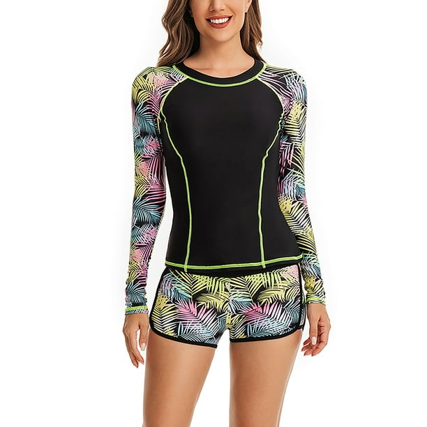 Innerwin Women Two Piece Rash Guard With Shorts Surfing Swimsuit Long