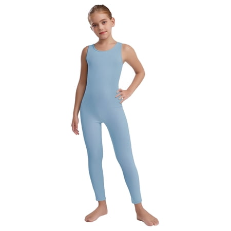 Haitryli Kids Girls Full Body Leotard Bodysuit Sleeveless Dance Unitard for Ballet Gymnastics Performance Blue 14