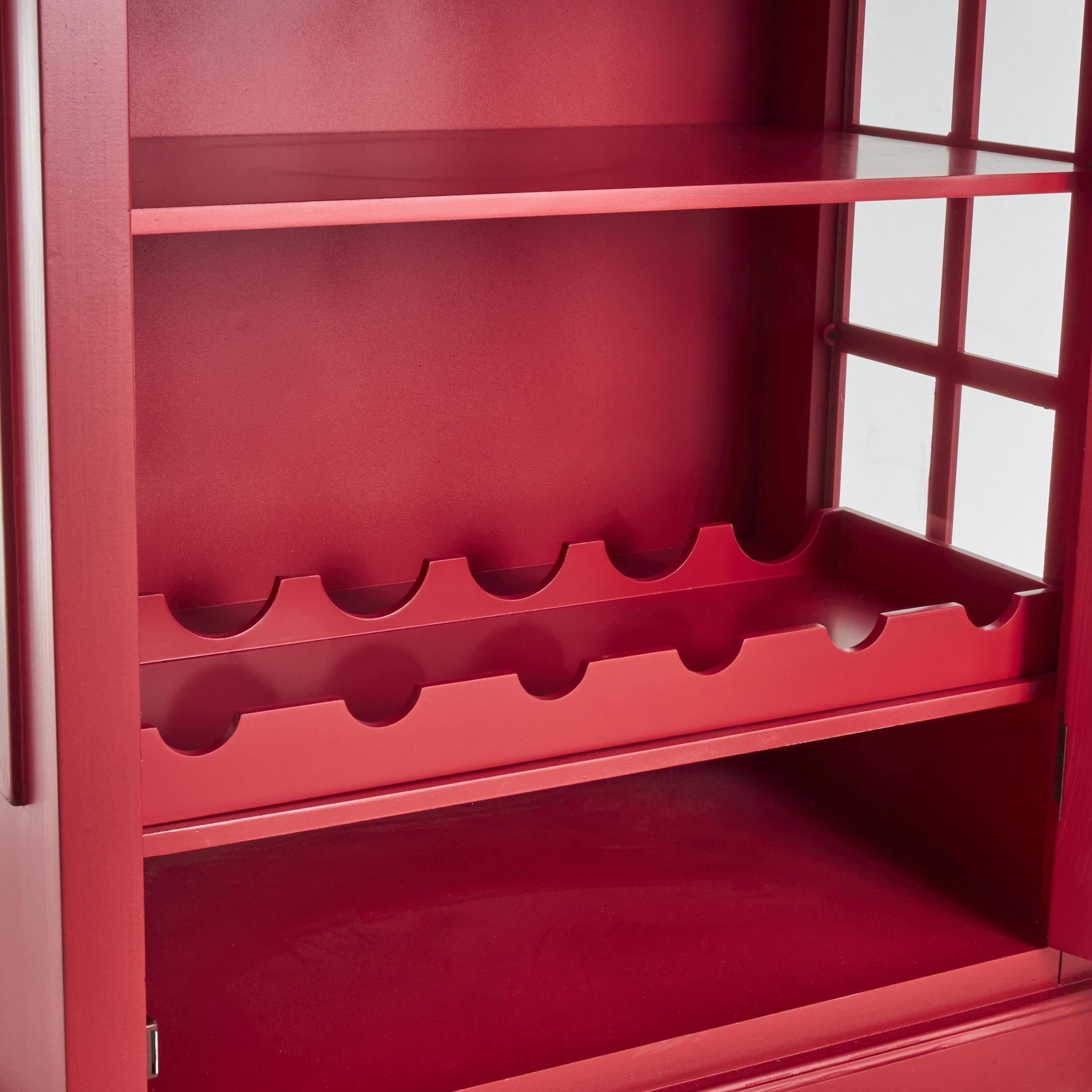 DecMode 26" x 74" Red Wooden 2 Shelf and 6 Bottle Vintage London Booth Telephone Standing Wine Rack, 1-Piece