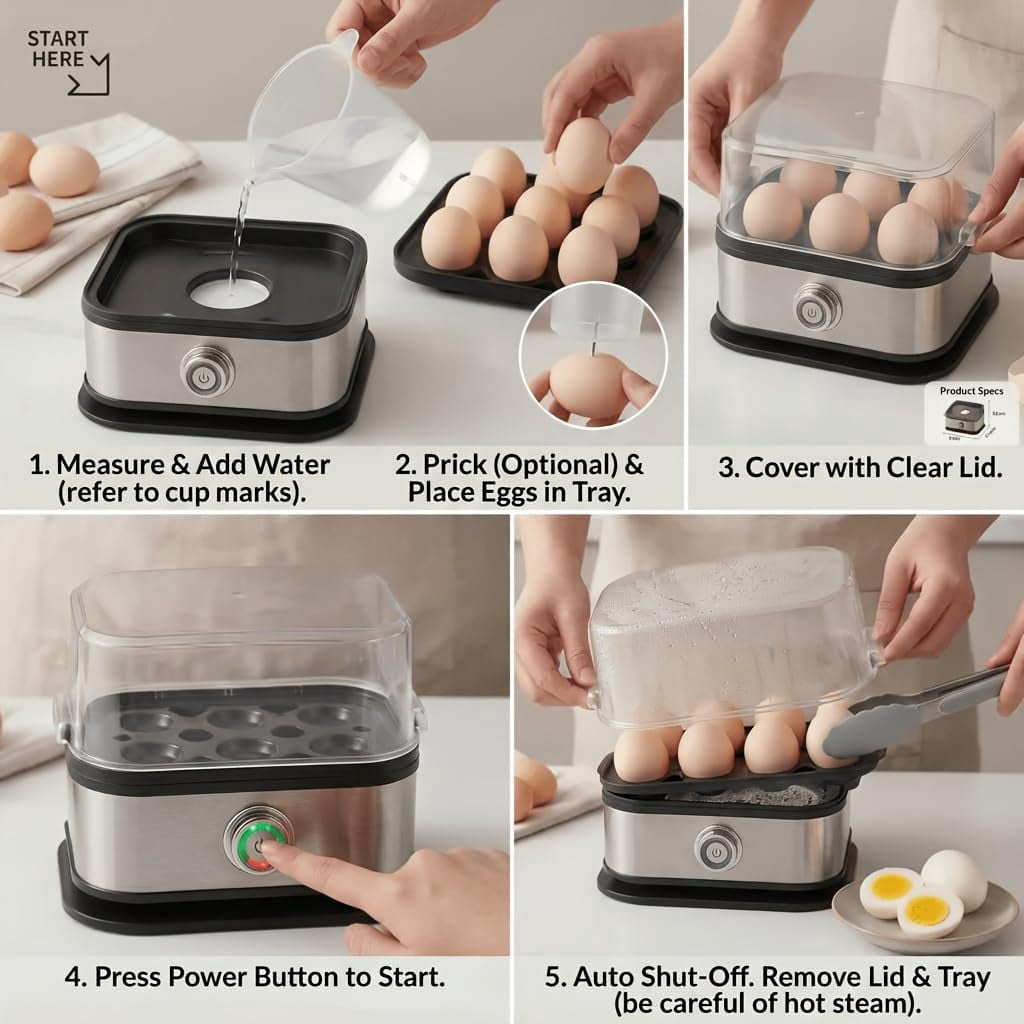 6-Automatic Egg Cooker – Automatic One-Touch Boiler for Soft, Medium, or Hard Boiled Eggs