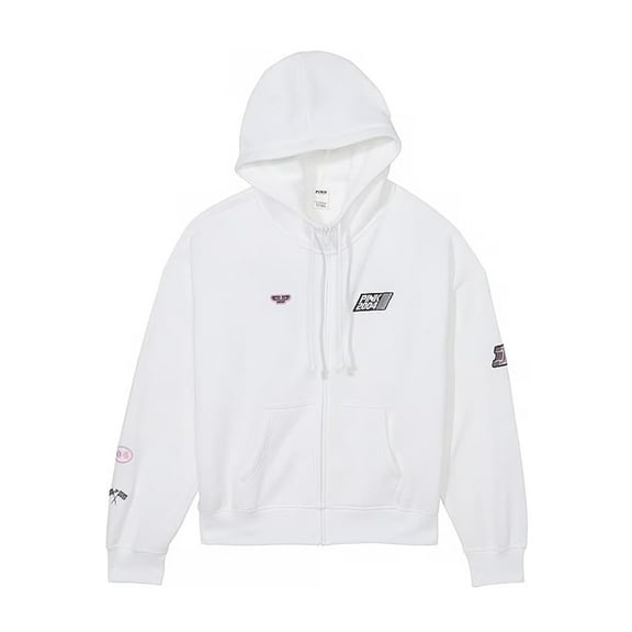 Victoria's Secret Pink Relaxed Full Zip Fleece Hoodie Color White Size X-Small NWT
