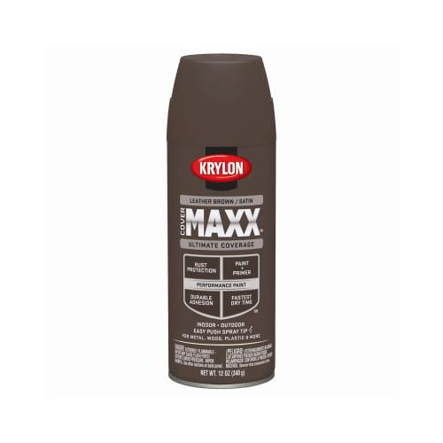 Covermaxx Spray Paint & Primer, Satin, Leather Brown, 12 oz., Krylon
