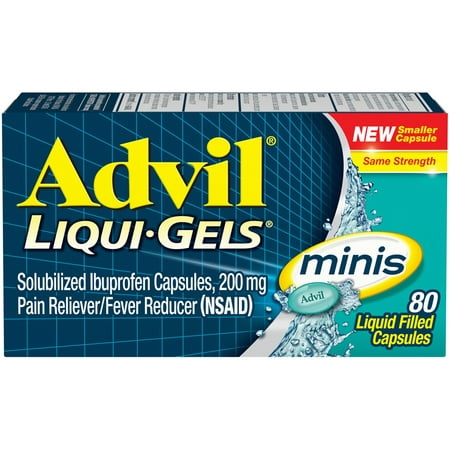 (2 pack) Advil Liqui-Gels minis (80 Count) Pain Reliever / Fever Reducer Liquid Filled Capsule, 200mg Ibuprofen, Easy to Swallow, Temporary Pain