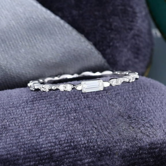 Silvago Jewel White Gold Plated 14K Diamond Ring - Baguette Cut Excellent 0.9 Ct Diamond Engagement Ring - Simple Handmade Band Ring For Women's - Eternity Band Wedding Anniversary