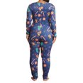 thumbnail image 3 of Combinaison Pyjama de Noël à Fleurs pour Femmes, Tenue d'Intérieur, Grande Taille, une-Pièce à Manches Longues, Boutonnée devant, Col en V Profond, Pantalon, 3 of 8