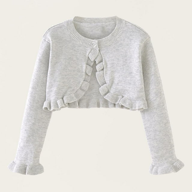 LOVZFMLL Cardigan pour Filles, Couleur Unie, Col Rond, Manches Longues, Cardigan Tricoté, Veste en Laine Décontractée pour Enfants 5-6 Ans