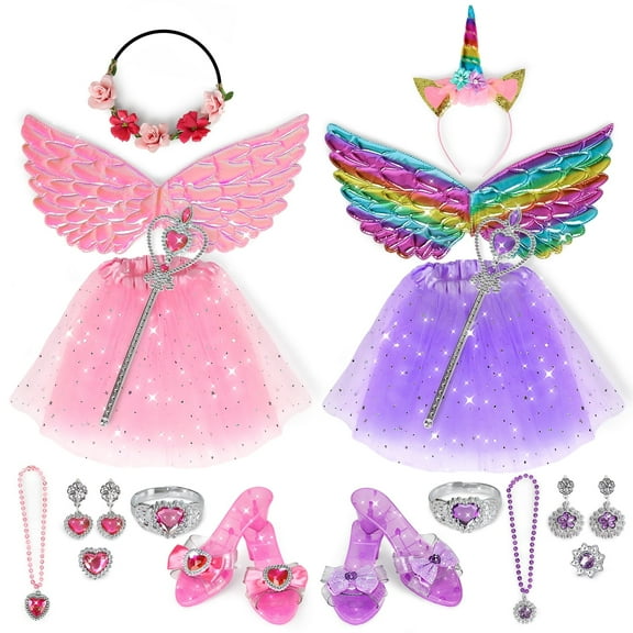 Princess Dress Up, Toddler Princess Dress Toys Costumes Set with Skirts, Shoes, Crowns, Pretend Play Princess Dress Up for Girls 4-6 Birthday Gift
