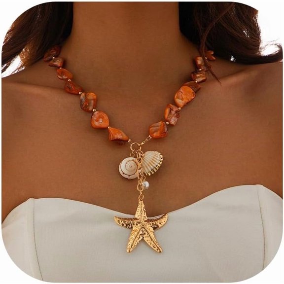 Starfish Necklace for Women Ocean Charm Necklace Adjustable Chain Beach Surfer Jewelry Summer Jewelry for Women 2025