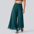 thumbnail image 5 of Women's Chiffon Pants Dressy High Waist Flowy Palazzo Pants Summer Boho Wide Leg Casual Trousers Dark Green M, 5 of 7