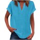 thumbnail image 1 of Vestidos Casuales Para Mujer, Blusas De Mujer De Moda Suéter de mujer de color liso de imitación de lino y lino con hombros descubiertos y cuello en V de manga corta a la moda, 1 of 5