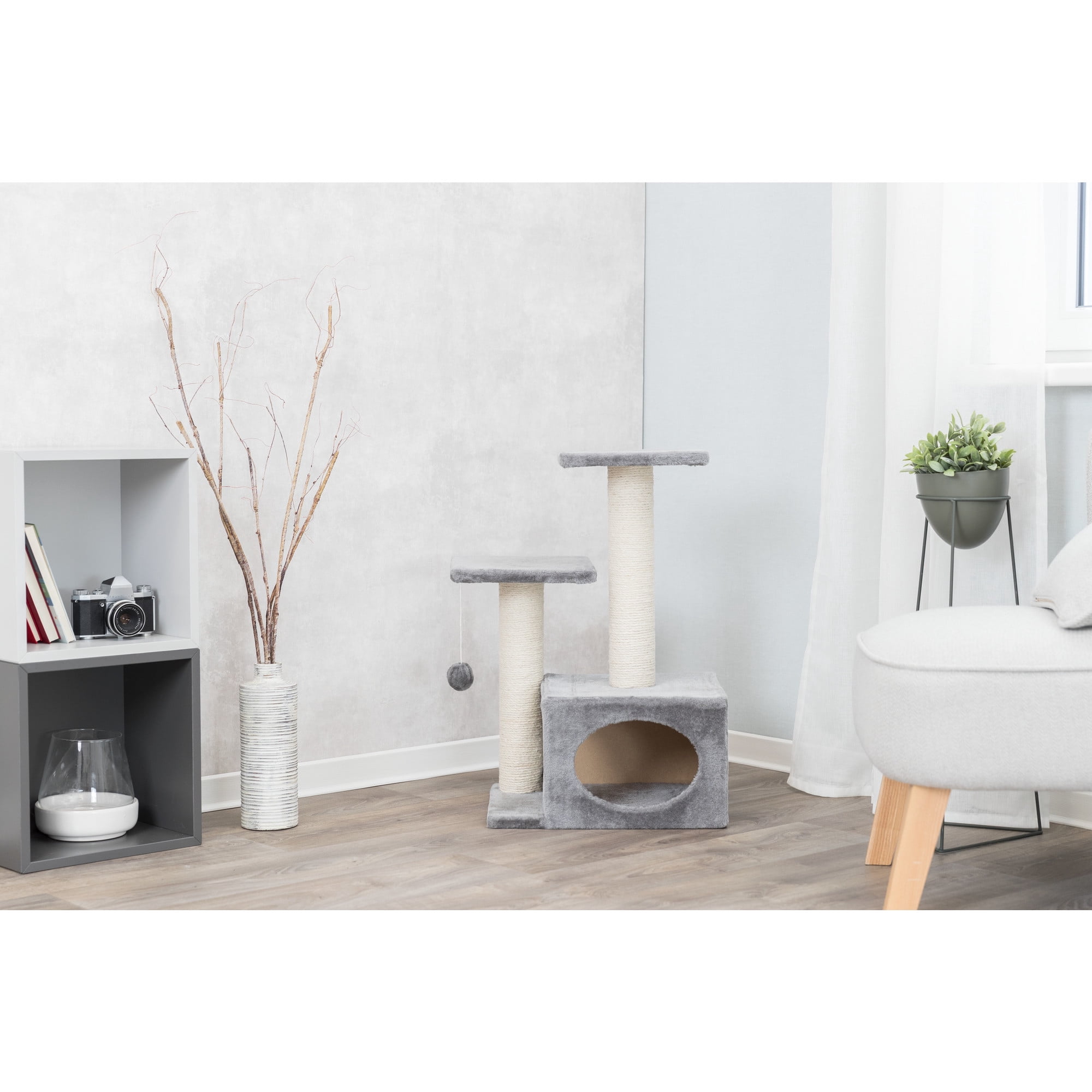 TRIXIE Valencia Plush & Sisal 3-Level 28" Cat Tree with Scratching Posts & Condo, Gray