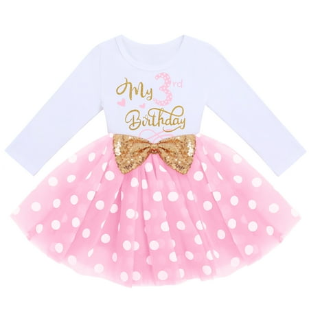 

FYMNSI Toddler Kids Baby Girl It s My 3rd Third Birthday Dress Cake Smash Outfit Long Sleeve Princess Polka Dots Tulle Bowknot Dress Three Years Old Party Clothes Photo Props 3 Years Pink