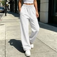 thumbnail image 5 of Women's Drawstring High Waist Wide Leg Sweatpants Y2K Loose Casual Joggrt Pants Soft Athletic Streetwear Pants with Pocket Fall Outfit White, 5 of 8