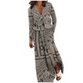thumbnail image 2 of pstuiky Dresses for Women, Women Summer Print Dress Slit Long Dress Long Sleeve V-Neck Dress Mid-Calf Dress Leisure Gray XXL, 2 of 3